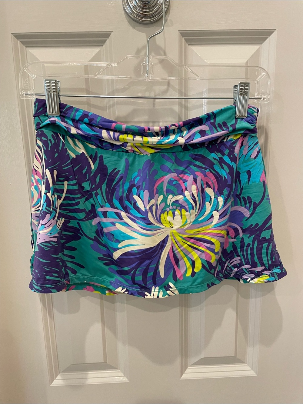 Garnet Hill Teal and Purple Floral Swim Skirt